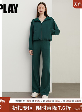 DPLAY冬季新款休闲绿色双开拉链连帽卫衣外套宽松上衣长袖女