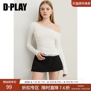 上衣 2025年秋白色t恤女独特蕾丝花边拼接打底衫 DPLAY 惠品
