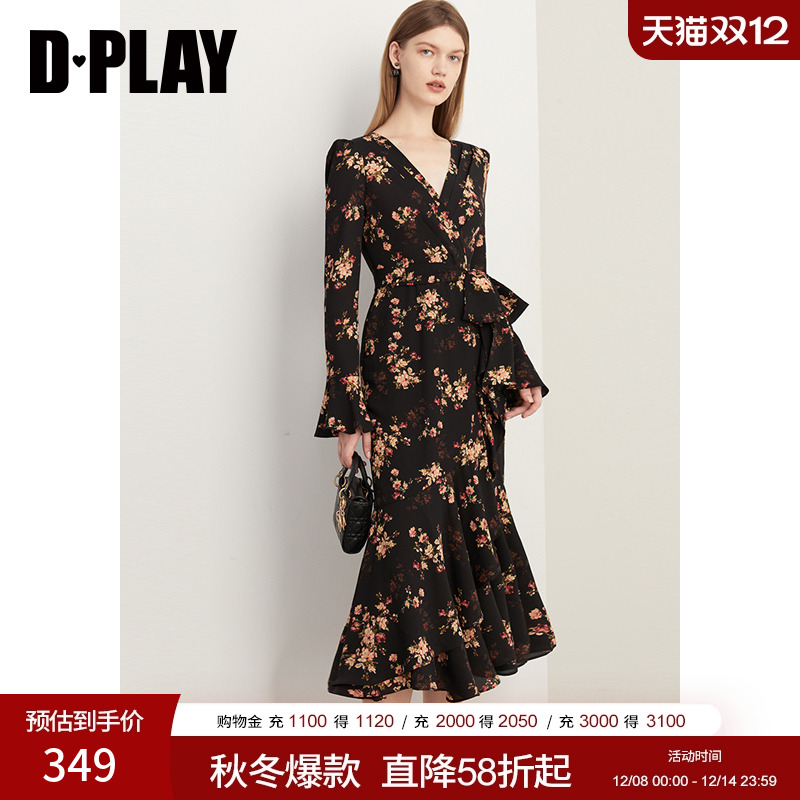 DPLAY茶歇法式连衣裙鱼尾长裙