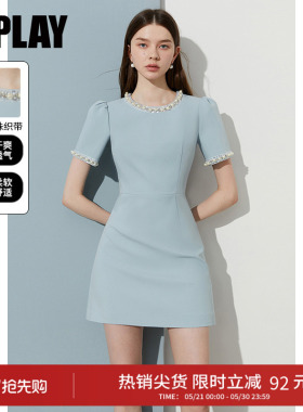 DPLAY新款小香风蓝色连衣裙女好看法式气质礼服裙2026夏季