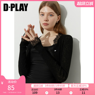新款 2025年夏季 黑色开衫 女修身 外套上衣 DPLAY 蕾丝针织衫 惠品