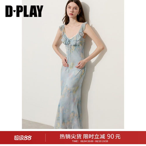 V领，无袖，领口荷叶边装饰