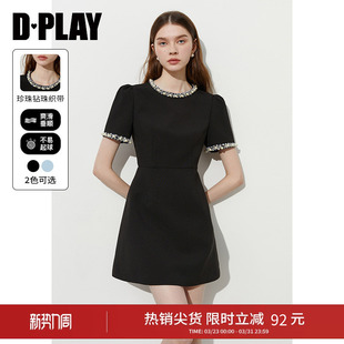 礼服裙子短袖 黑色连衣裙女气质短款 小黑裙 新款 DPLAY秋季