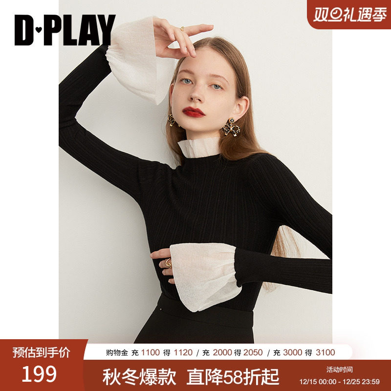 DPLAY花边领针织衫法式打底衫