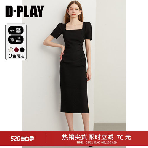 DPLAY法式方领连衣裙显瘦小黑裙