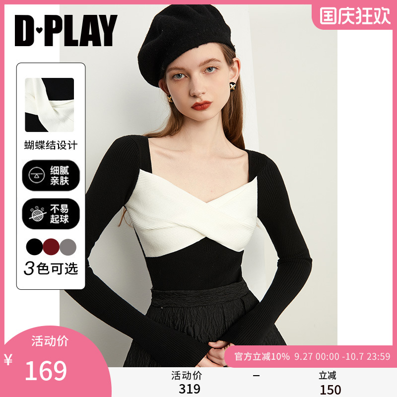 DPLAY蝴蝶结上衣方领毛衣