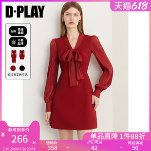小个子短裙高级感红裙子蝴蝶结礼服红色连衣裙 DPLAY春装 法式
