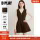DPLAY厚款 好看气质裙子 V领收腰短裙时尚 棕色连衣裙女士春季 新款