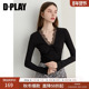 新款 黑色t恤女独特法式 拼接蕾丝修身 DPLAY2025年秋季 长袖 上衣