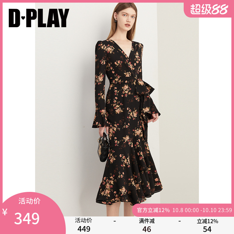 DPLAY茶歇法式连衣裙鱼尾长裙