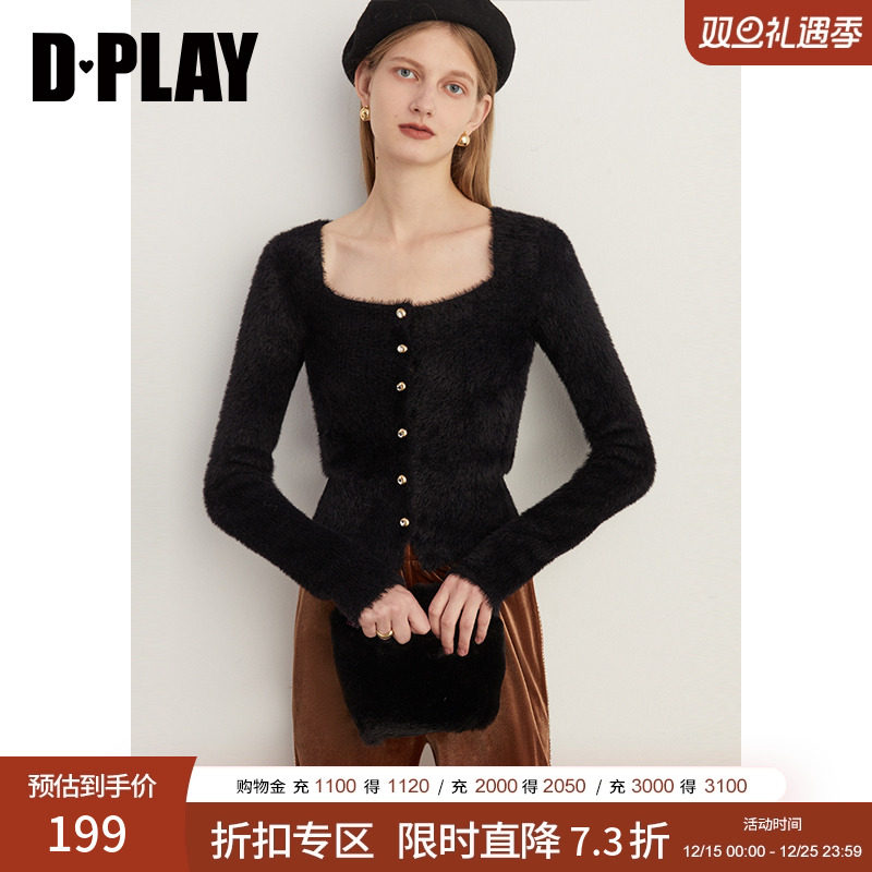 短款套头毛衣DPLAY复古方领修身