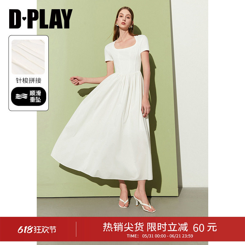 DPLAY【纸片人】白色连衣裙淡人短袖长裙2026年夏季小白裙衬衫裙