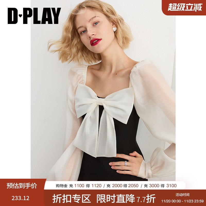 法式复古方领，手工蝴蝶结点缀