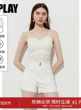 DPLAY【惠品】夏季新款白色吊带背心女一体式胸垫蕾丝上衣
