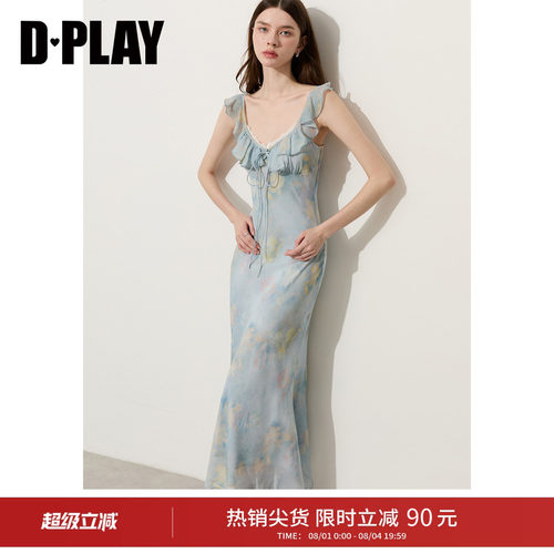 V领，无袖，领口荷叶边装饰