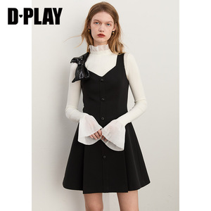 清仓DPLAY德帕拉秋装季时尚百搭甜美亮片蝴蝶结背带连衣裙小黑裙