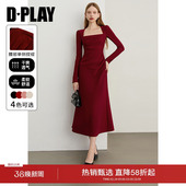 红色连衣裙方领鱼尾裙女礼服裙子敬酒服 春季 DPLAY 腰精裙系列