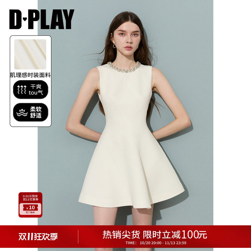 DPLAY【千金礼服】白色无袖连衣裙气质短裙2026年夏季领证小白裙