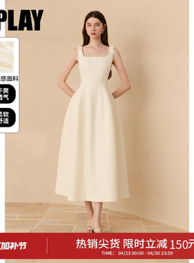 DPLAY复古赫本收腰连衣裙领证白色礼服裙长裙郁金香裙子2026年夏