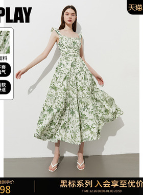 DPLAY【黑标】2025年夏季新款绿色吊带连衣裙女好看法式裙子长裙