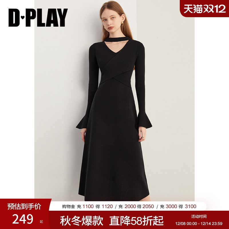 DPLAY针织连衣裙长裙喇叭袖