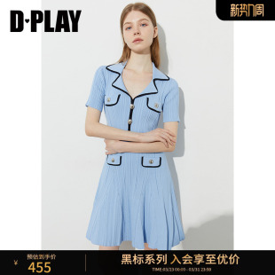 蓝色连衣裙女气质修身 DPLAY 新款 夏季 针织裙子短裙 黑标