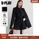 DPLAY2025冬季 新黑色气质时尚 英伦风斗篷羊毛呢大衣上衣毛呢外套