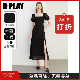 气质度假黑色连衣裙女收腰海边沙滩裙小黑裙长裙 DPLAY年夏季