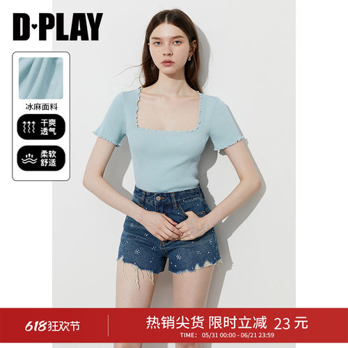 DPLAY方领木耳边针织小衫