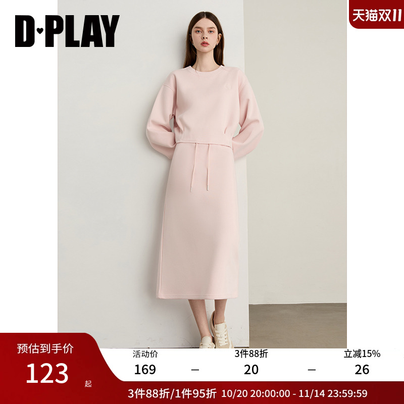 DPLAY2025年秋季新款粉色圆领卫衣好看气质流行时尚休闲上衣女