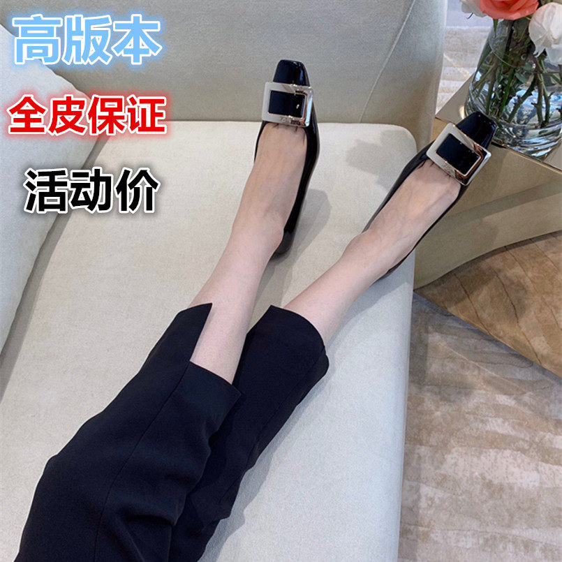 漆皮方扣伴娘高跟粉色女单鞋