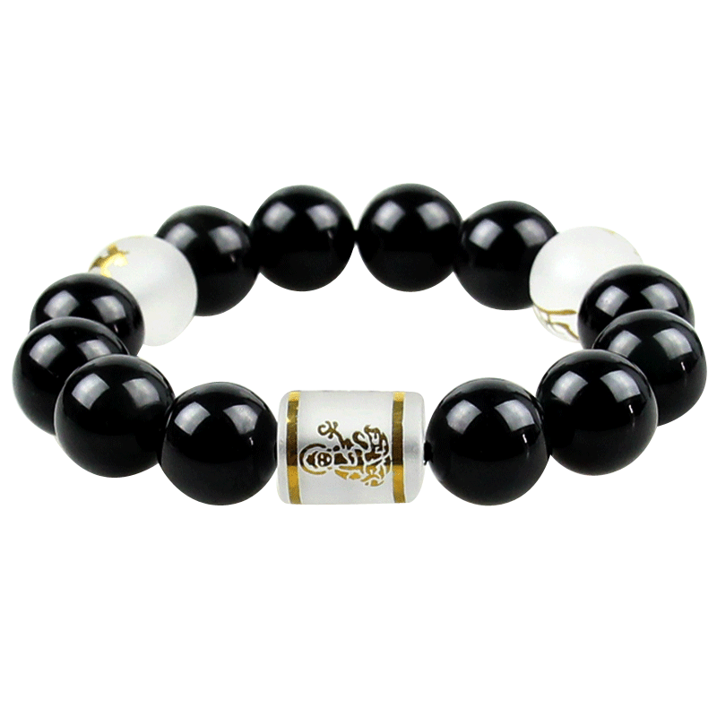 泰山福缘阁黑曜石 生肖六合手链 十二生肖守护神 六合
