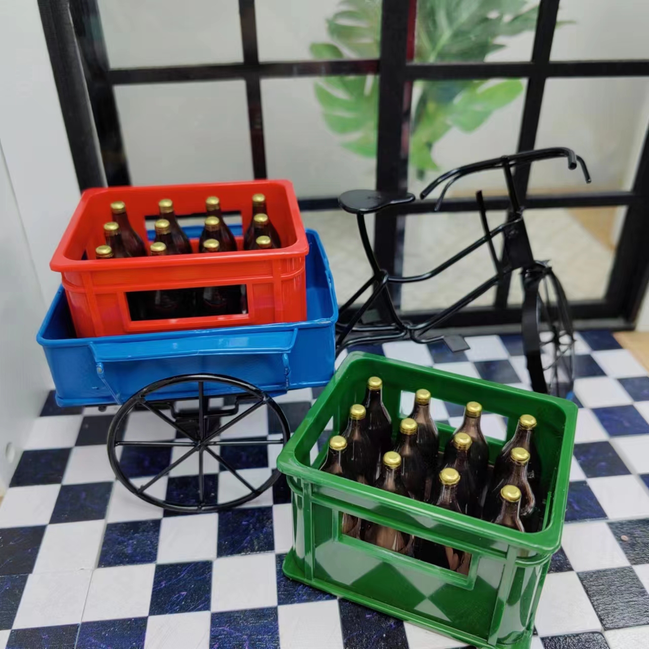 Dollhouse娃娃屋迷你仿真啤酒框饮料框模型摆设微缩配件拍摄道具