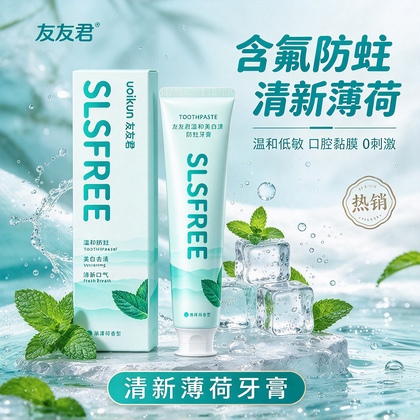 友友君温和美白去渍防蛀牙膏口腔护理清新薄荷含氟防蛀清新薄荷