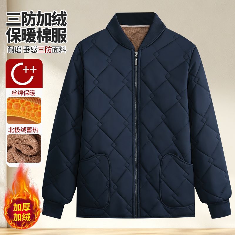 中老年人男士羽绒棉衣加绒内胆爸爸棉服加厚爷爷秋冬装外套小棉袄