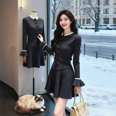 巨好看冬装一整套裙韩系穿搭2026超火针织连衣裙子独特漂亮套装女