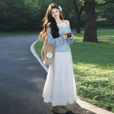 法式温柔风穿搭一整套女春夏新款显瘦针织衫上衣半身裙子两件套裙