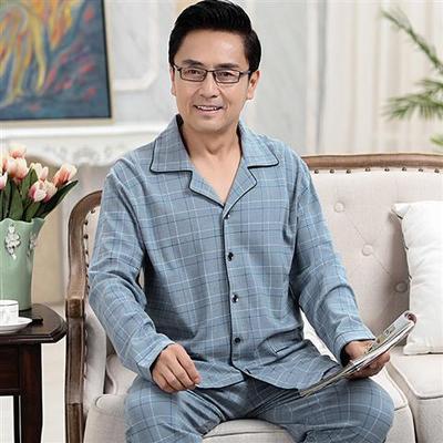 浪莎爸爸男士长袖纯棉睡衣中老年春秋薄款家居服夏季爷爷中年男装