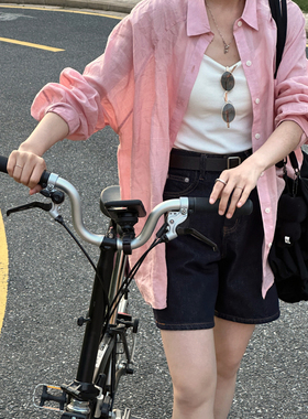 MMCC 重磅苎麻樱花粉 自然褶皱 宽松长袖轻透凉爽防晒空调衬衫女