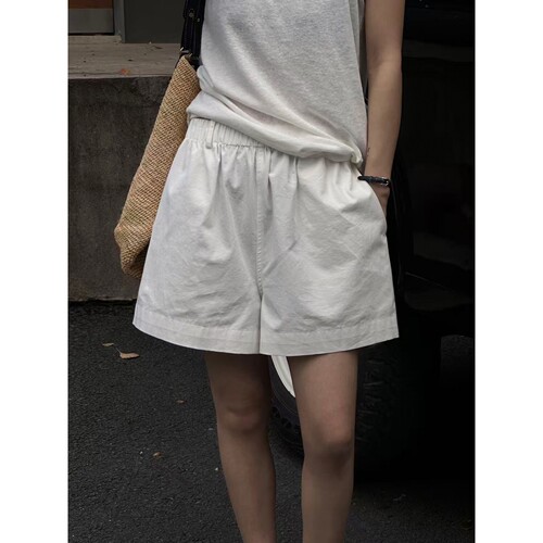 MMCC 纯白短裤女 松紧腰舒适夏季热裤 天丝棉微廓版型 百搭休闲裤