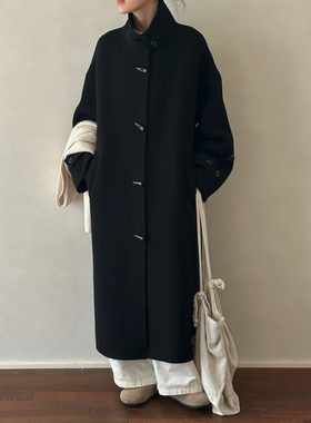 MMCC高品质慵懒风设计款休闲百搭立领牛角扣羊毛双面呢大衣外套女