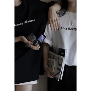 简约百搭宽松字母T恤圆领短袖 MMCC2023春季 新款 设计感小众上衣