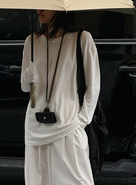 MMCC棉麻混纺亲肤透气极简风休闲百搭圆领套头针织T恤打底衫上衣