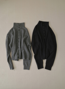 MMCC高品质山羊绒 触肤即暖 多扣高领开衫针织衫打底衫毛衫女