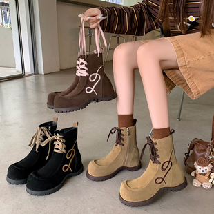 2025年新款罗马短靴时尚马丁靴平跟女鞋厚底百搭靴子