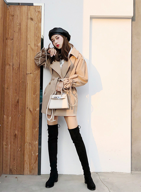 猪二哥ZHUERGE SW5050过膝靴2025年冬长靴女粗跟长筒奶茶色弹力靴