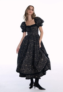 【Selkie官方授权】早秋系列｜迷笛蓬蓬连衣裙黑底浩瀚星空印花