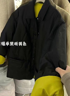 c.kou唇蔻E91010韩版POLO领撞色棉衣外套女冬季新款宽松暗扣棉服