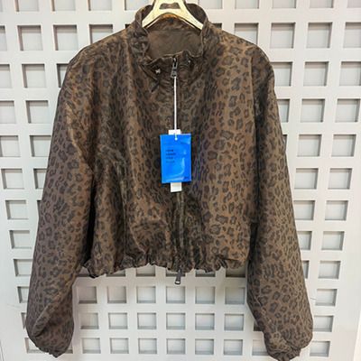 复古豹纹短外套女抽绳立领棒球服