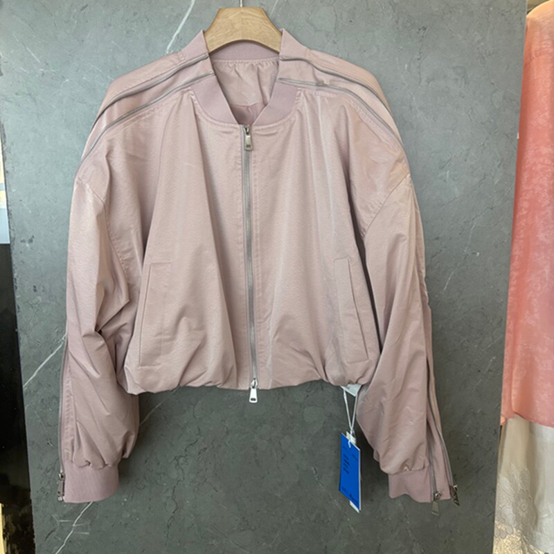 蝶引解构拉链飞行员夹克女2026春季新款宽松短款棒球领休闲外套潮